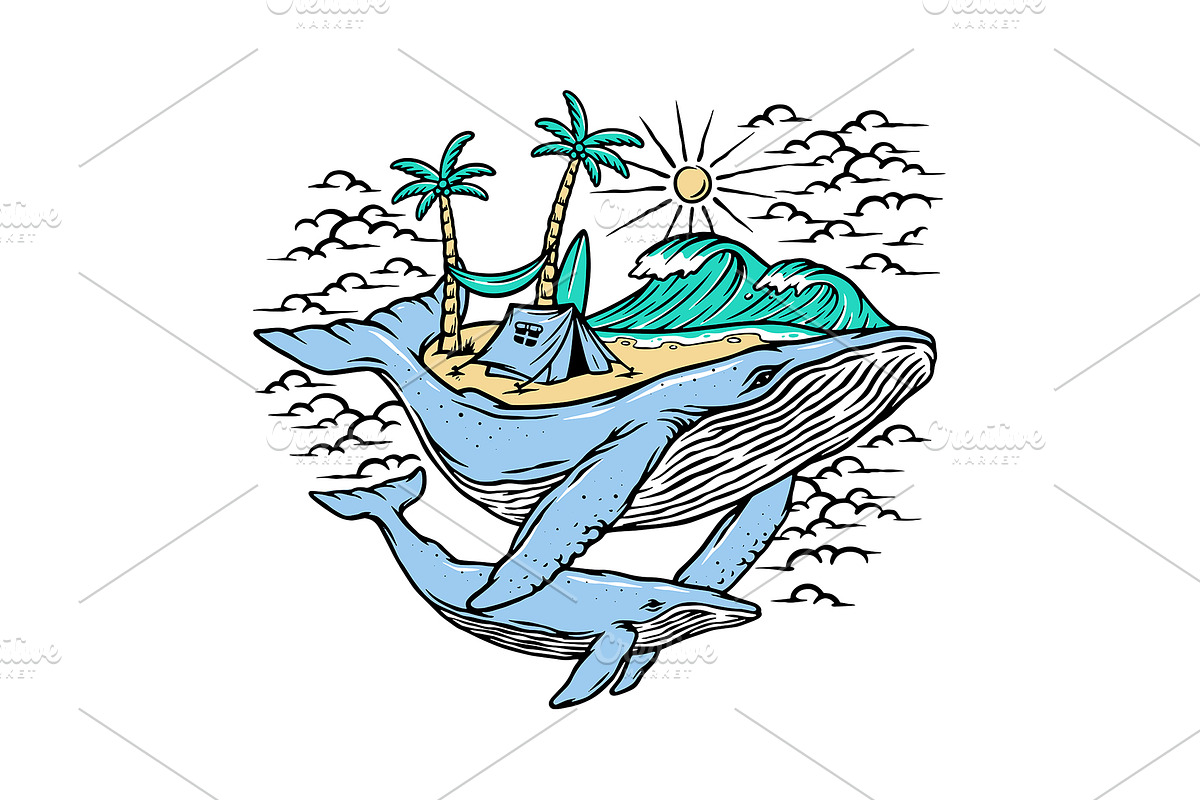 Beach and whales illustration, an Animal Illustration by gunaonedesign (Photo 1 of 4)