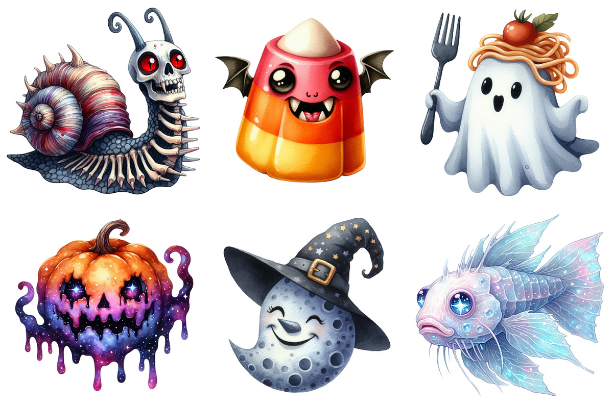 Watercolor Weird Halloween Clipart, an Illustration by Daily.Designs (Photo 5 of 5)