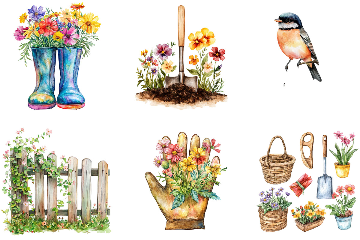 Watercolor Rustic Spring Clipart, an Illustration by Designking (Photo 5 of 5)