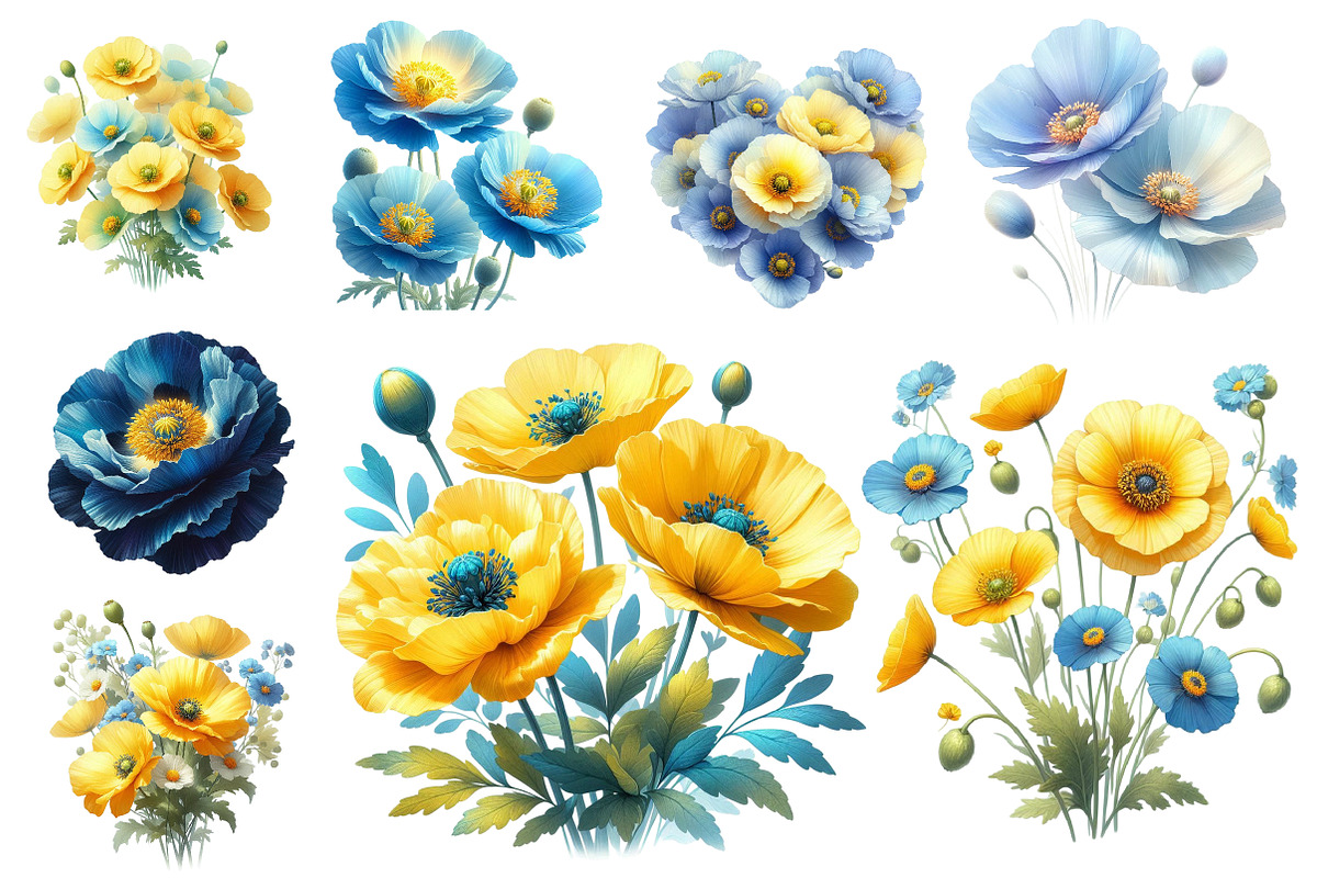 Blue & Yellow Poppy Flowers Clipart, an Illustration by Dream Creation (Photo 4 of 4)