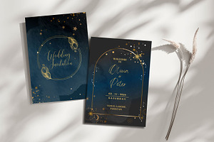 Blue & Golden Themed Wedding Card