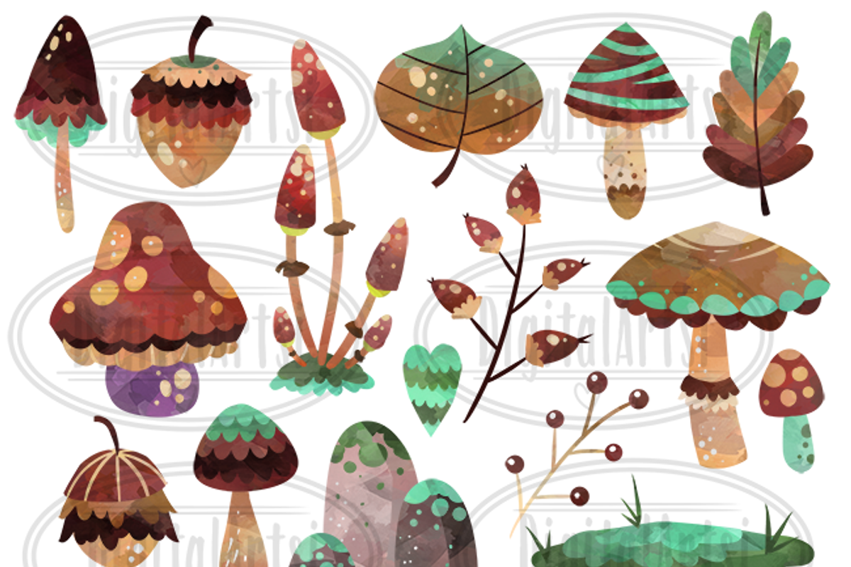 Watercolor Woodland Plants Clipart, an Illustration by DigitalArtsi (Photo 2 of 3)