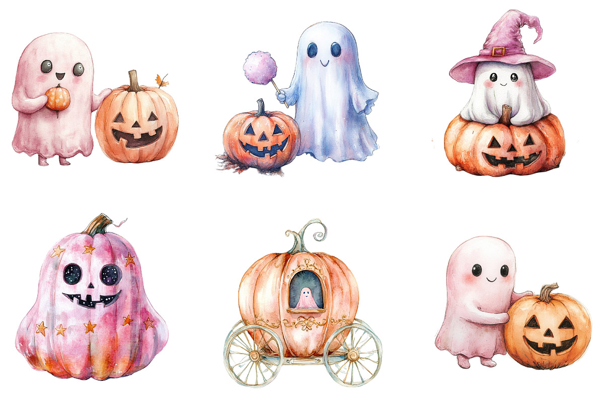 Cute Pink Ghost Pumpkin Halloween B, an Illustration by DreamArtGraphic (Photo 5 of 5)