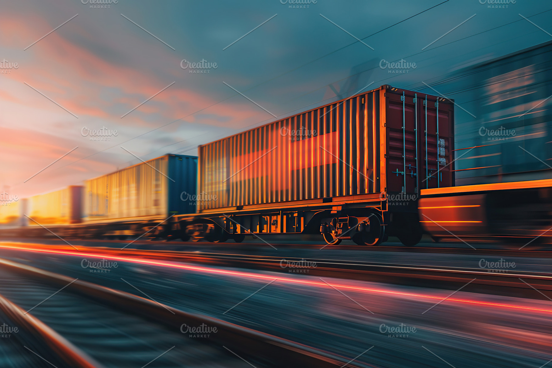 Freight train in motion with containers, a Transportation Photo by AlyaAnd