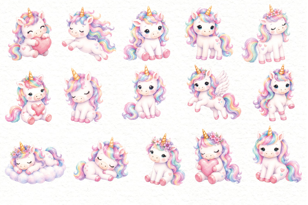 Pastel Unicorn Clipart Bundle, an Animal Illustration by Villa 11 Estudio (Photo 2 of 3)