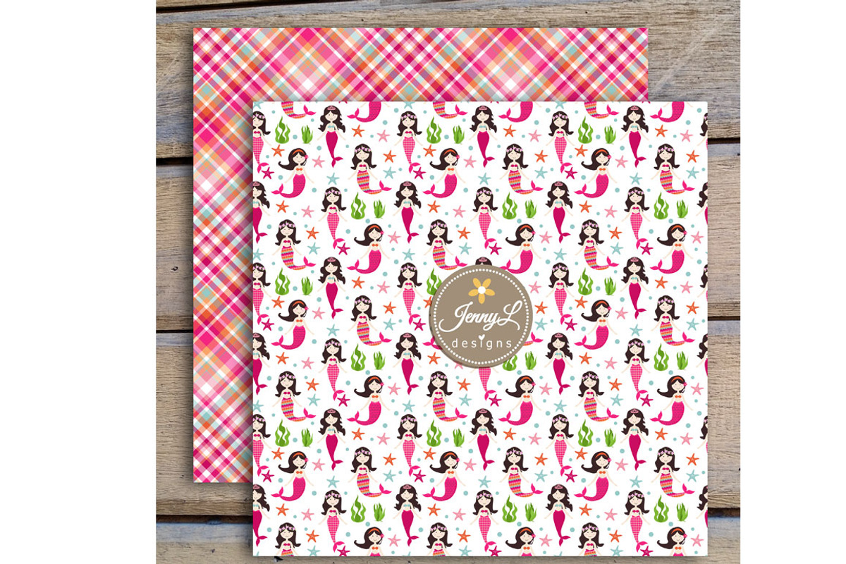 Mermaid Digital Paper & Clipart, a Pattern Graphic by JennyL Designs (Photo 2 of 5)