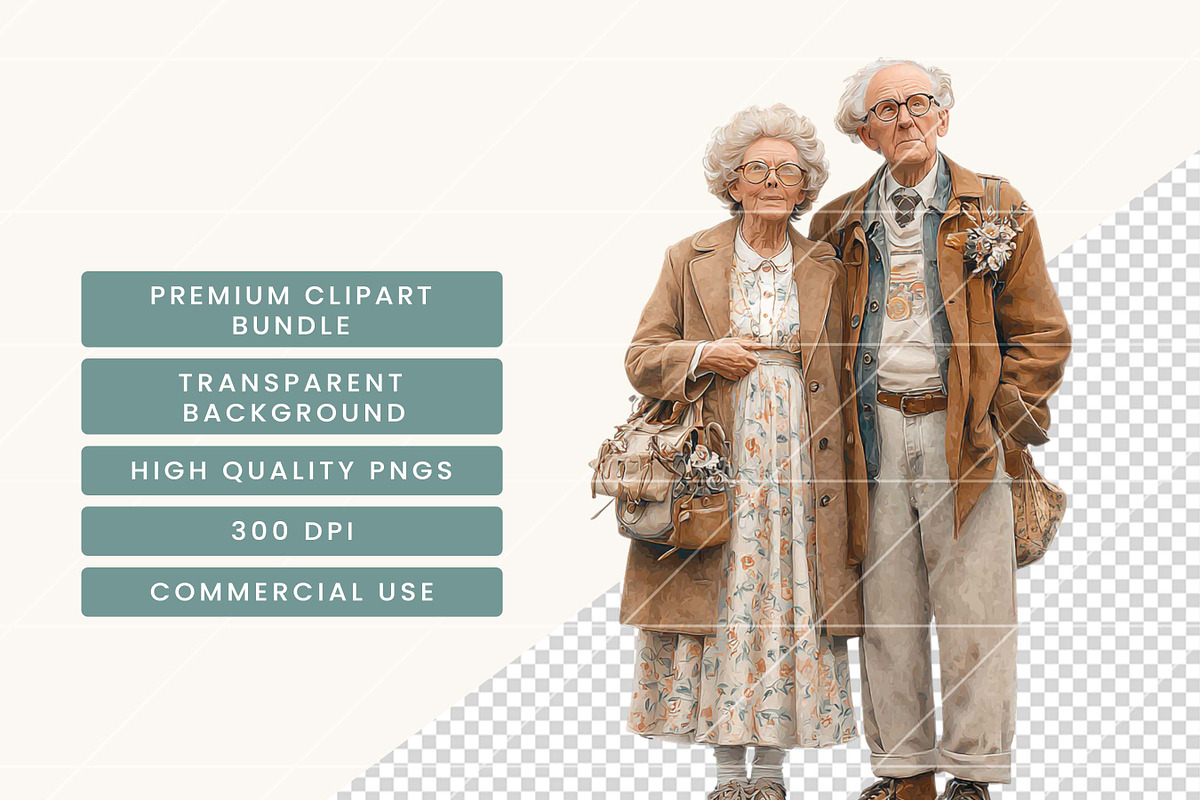 Elderly Couple Clipart Bundle, a Person Illustration by BusyDaydesign (Photo 7 of 9)