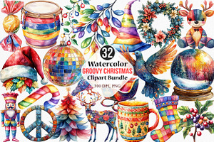 Watercolor Groovy Christmas Clipart, an Illustration by Canvas Craft