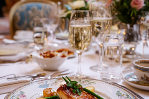 Gourmet seafood entree served with potatoes and green beans on a, a Food & Drink Photo by Studio ANNA
