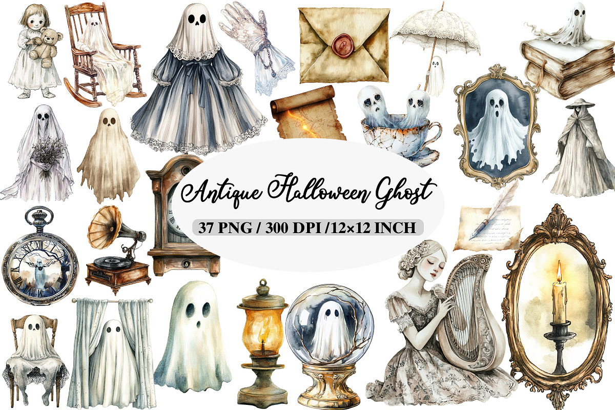 Antique Halloween Ghost Clipart, an Illustration by Daily.Designs (Photo 1 of 5)