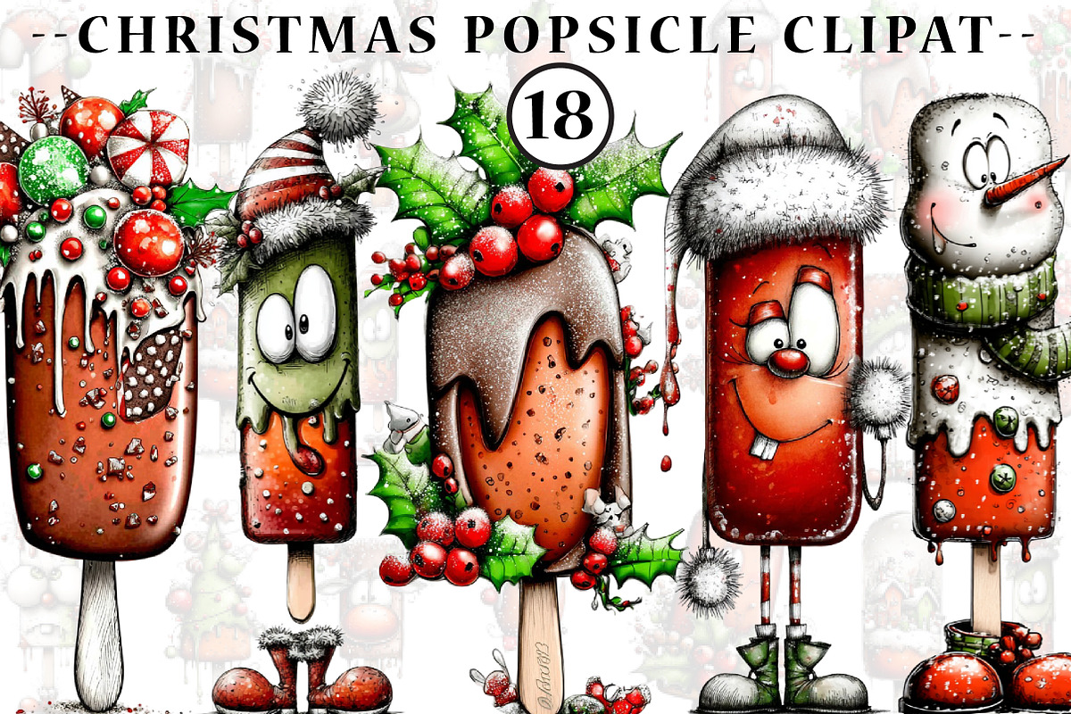 Christmas Popsicle Clipart, an Illustration by CreationArt (Photo 1 of 4)