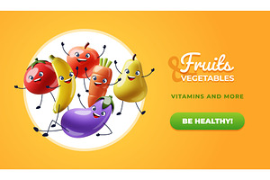 3d fruits vegetables poster. Funny, a Food Illustration by YummyBuum