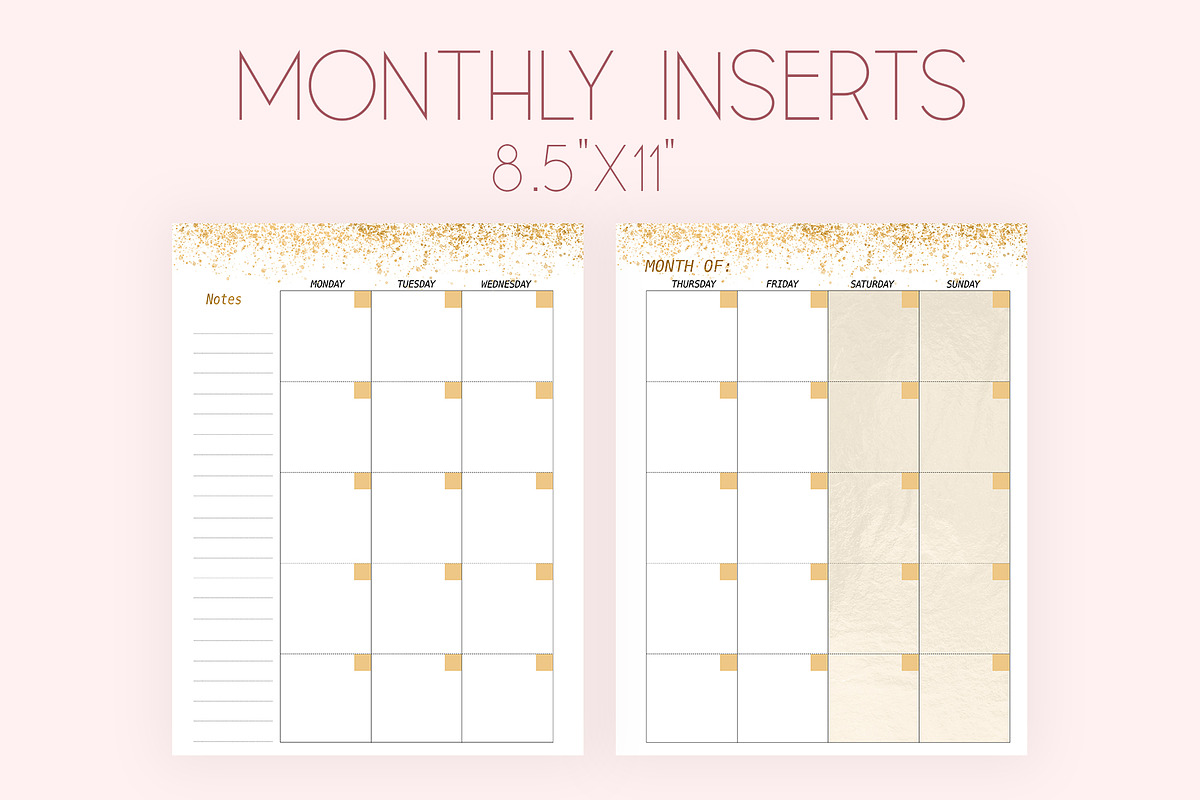 Monthly Planner Inserts 8.5x11 Gold, a Stationery Template by EasyLifePlanners (Photo 1 of 2)