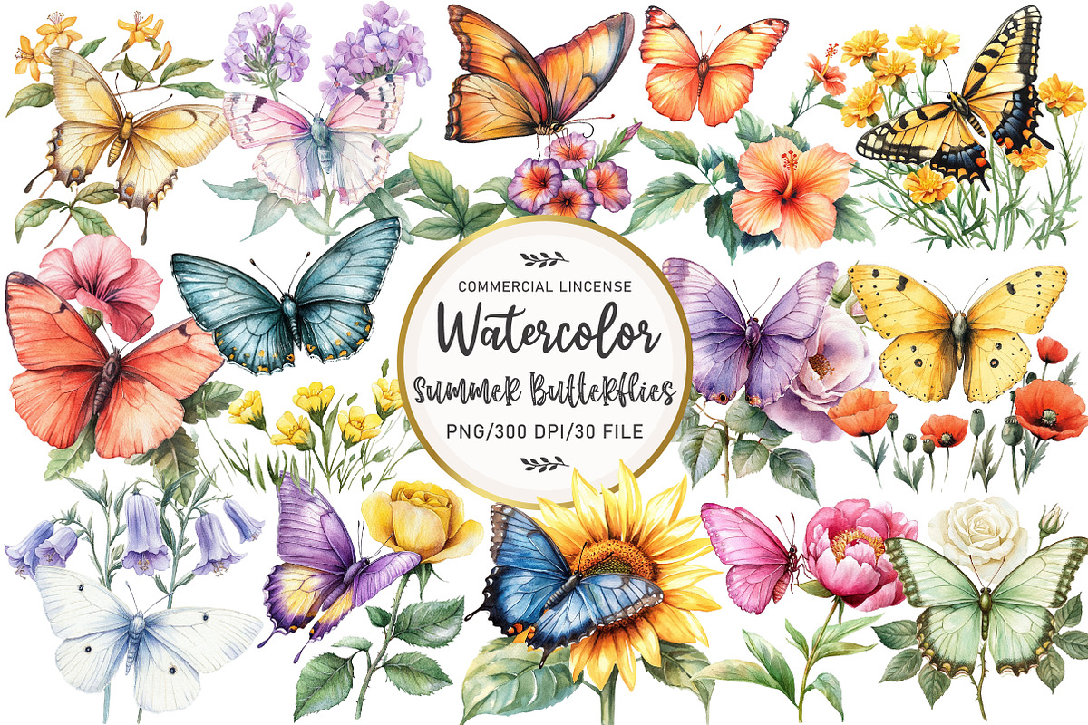 Summer Butterflies Garden Clipart, an Illustration by OK Design (Photo 1 of 5)