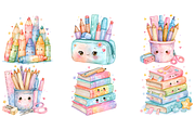 Watercolor School Supplies Clipart, a Decorative Illustration by stickermadness (Thumbnail 4 of 4)