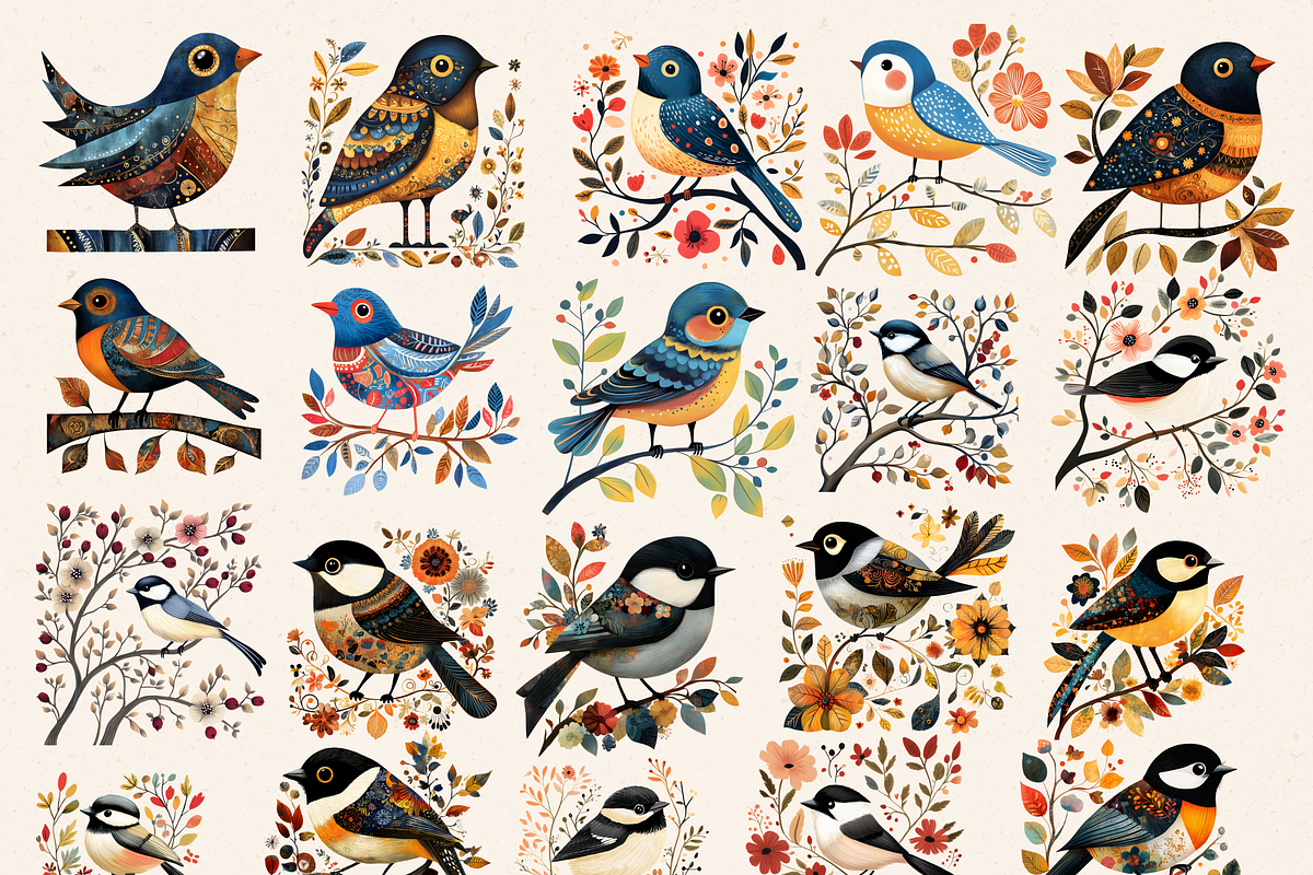 NORTH AMERICA FOLK ART BIRDS CLIPART, an Animal Illustration by Daring Digies (Photo 4 of 10)