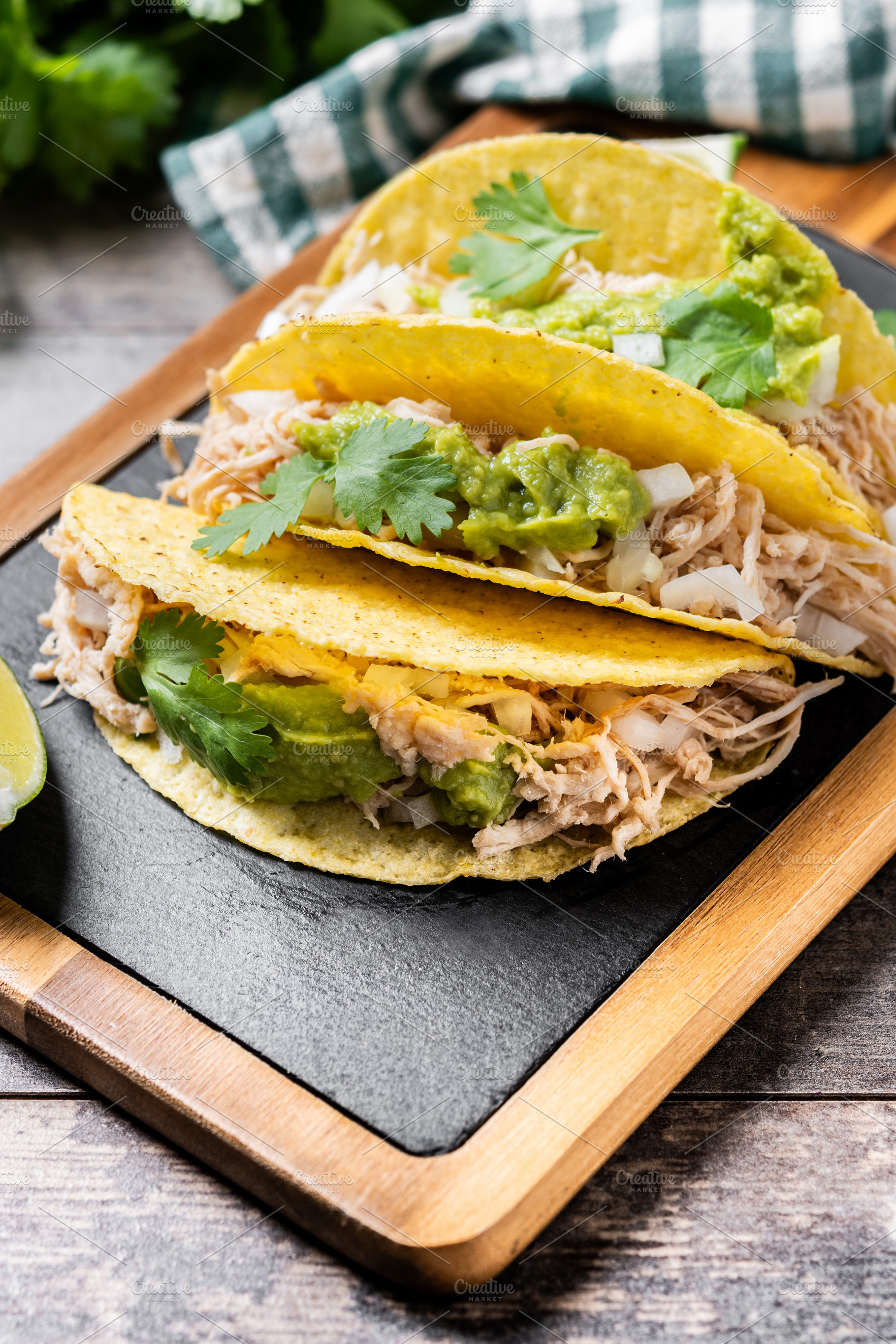 Mexican chicken tacos with guacamole and cilantro, a Food & Drink Photo by etorres69