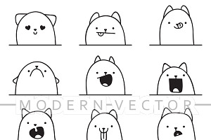 Set 12 Doodle Emotions Cats