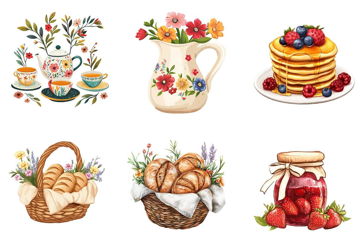 Cottagecore Breakfast Clipart Set, an Illustration by Designking (Photo 3 of 5)