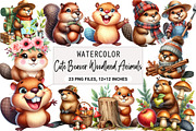 Cute Beaver Woodland Animals Clipart, an Illustration by DreamArtGraphic (Thumbnail 1 of 6)