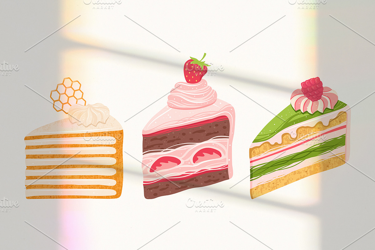 Cakes ice cream desserts cake slices, a Food Illustration by Neliakott ♥ (Photo 7 of 11)