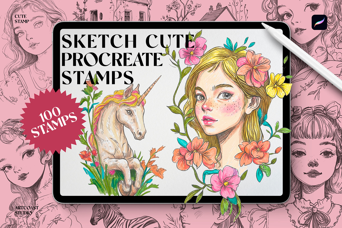 Sketch Cute Procreate Stamps, a Shape Add-On by Spasibenko Art (Photo 2 of 4)