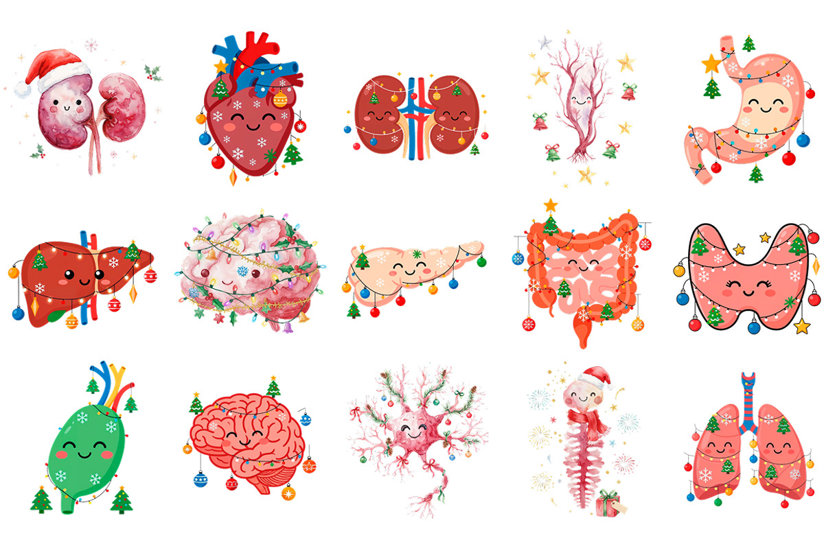 Christmas Anatomy Clipart Bundle, a Seasonal Illustration by InkyQueenArt (Photo 4 of 6)