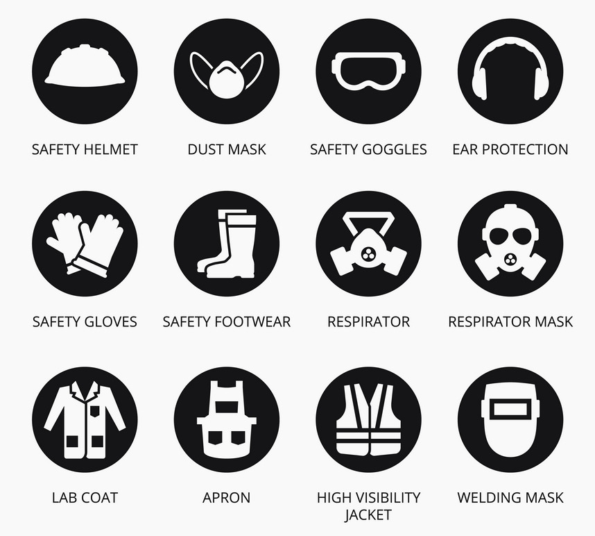 Industry protection equipment icons, an Icon by Microvector