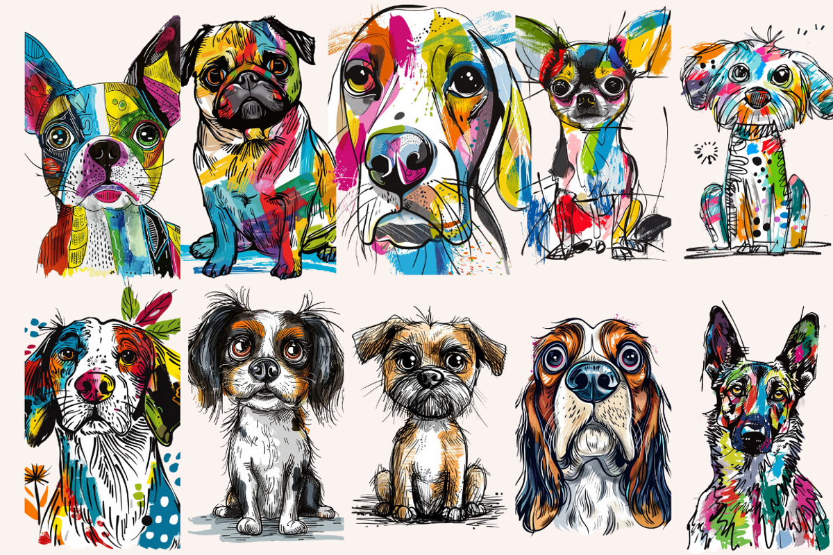 Doodle Cartoon Dogs, an Animal Illustration by PrintHaven Designs (Photo 5 of 10)
