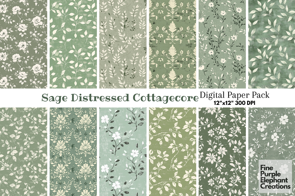 Sage Green Distressed Cottagecore, a Pattern Graphic by Fine Purple Elephant (Photo 1 of 5)