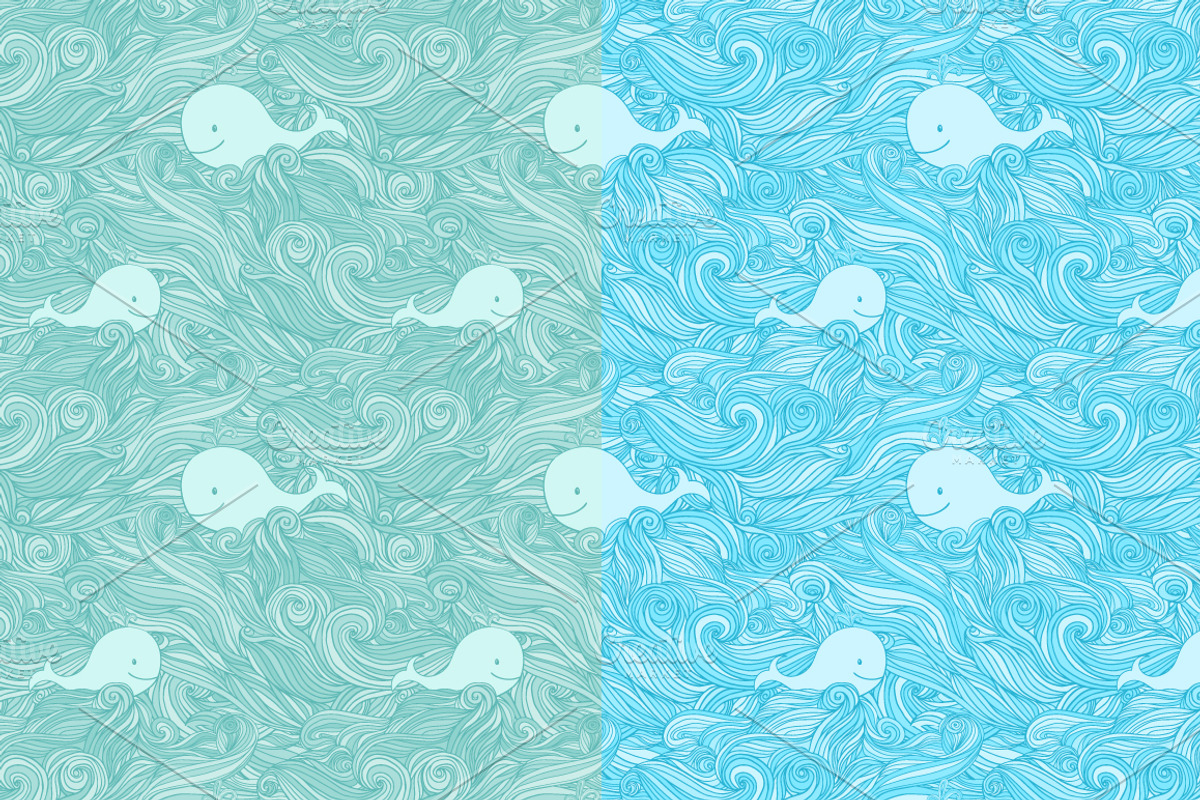Whale in the sea waves patterns set., a Pattern Graphic by odpium (Photo 3 of 4)