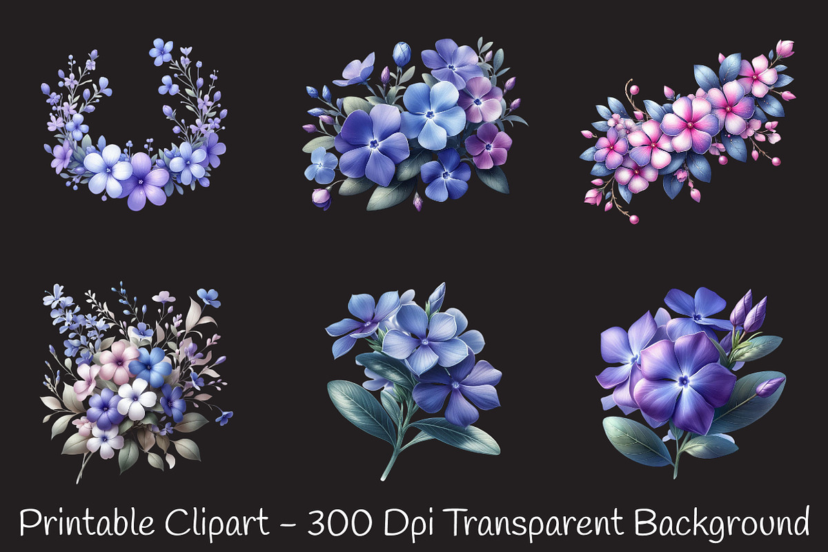 Periwinkle Flower Watercolor Clipart, an Illustration by RobertsArt (Photo 3 of 7)