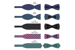 Bow Ties Set In Colors With Names On White