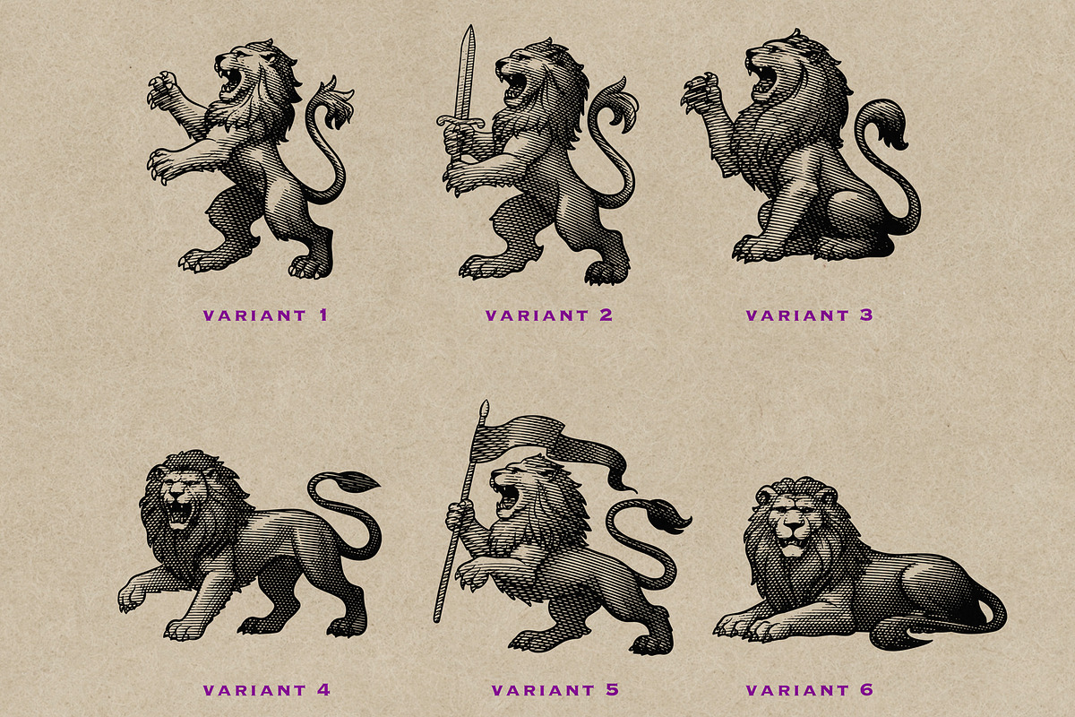 Lion Heraldry Engraving Collection, an Object Graphic by Kaizla03 (Photo 2 of 3)