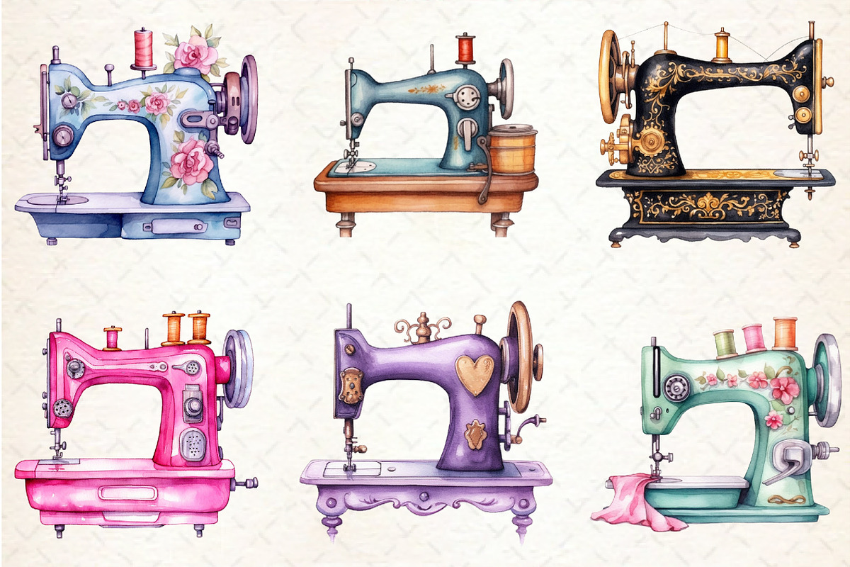 Watercolor Vintage Sewing Machine, an Illustration by Rose Art (Photo 4 of 4)