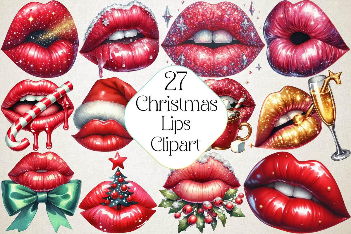 Christmas Lips Clipart Sublimation, an Illustration by DreamPrint404 (Photo 1 of 4)