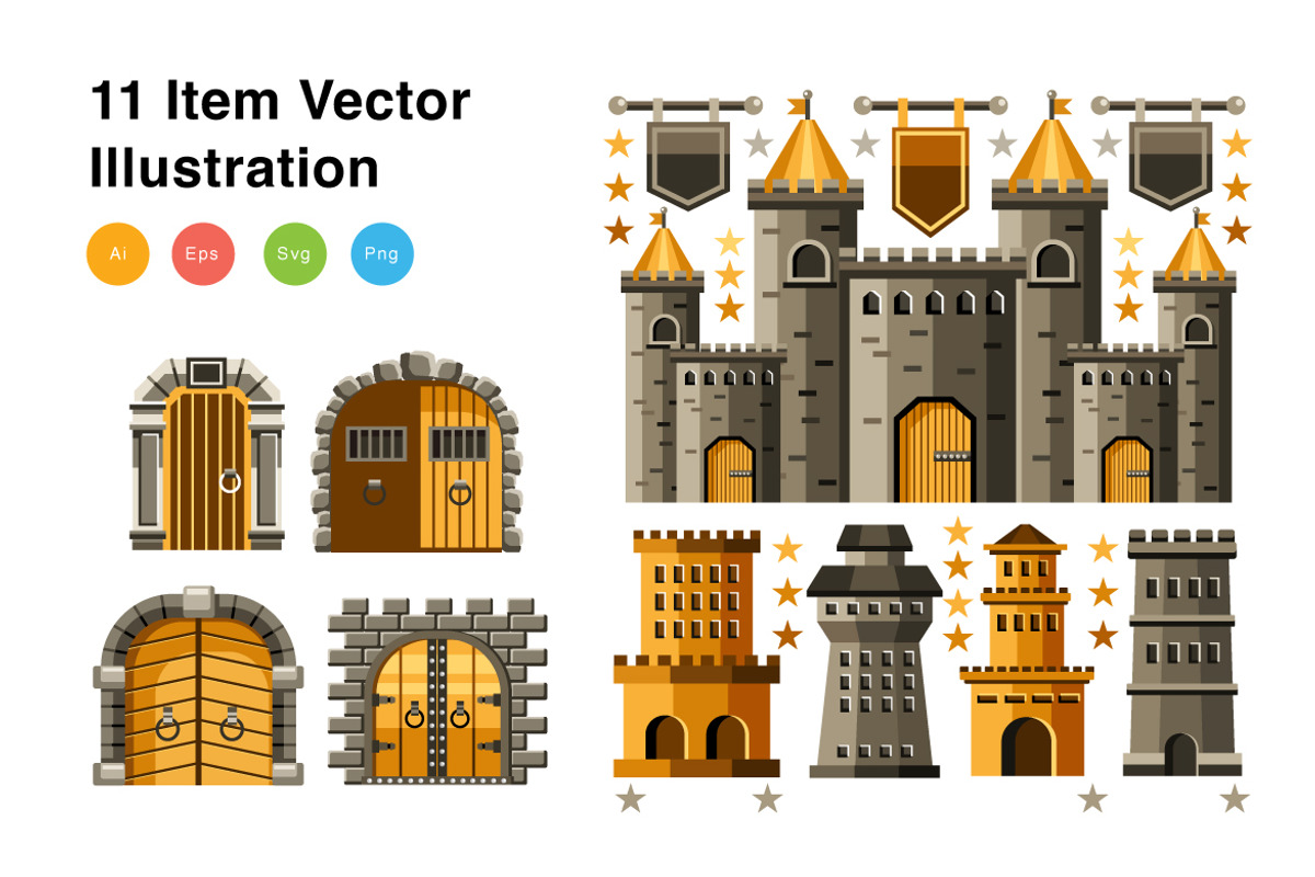 Castle Elements Vector Illustration, an Object Illustration by KAZ by IanMikraz Studio (Photo 3 of 3)