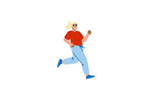 Happy curvy woman running, promoting, a Sport Illustration by pikepicture
