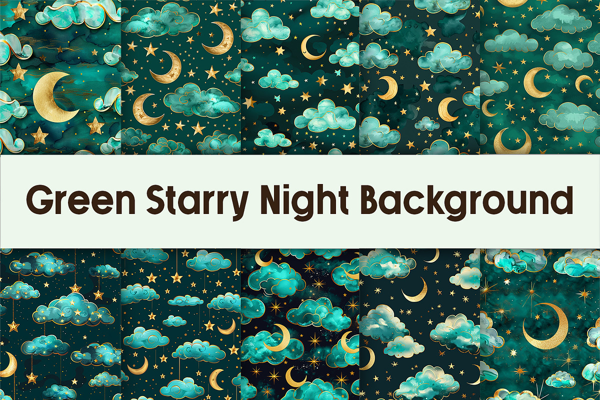 Green Starry Night Background, a Background Graphic by AdriOP