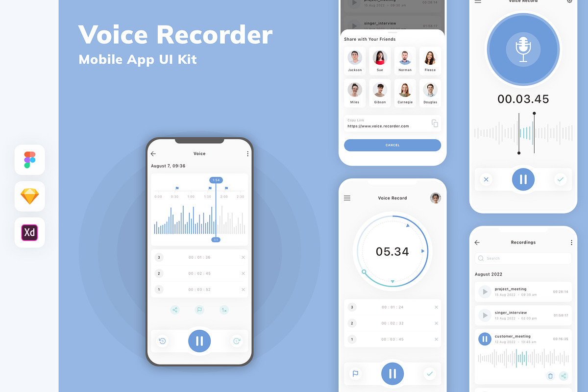 Voice Recorder Mobile App UI Kit, an UI Kit Template by uicube