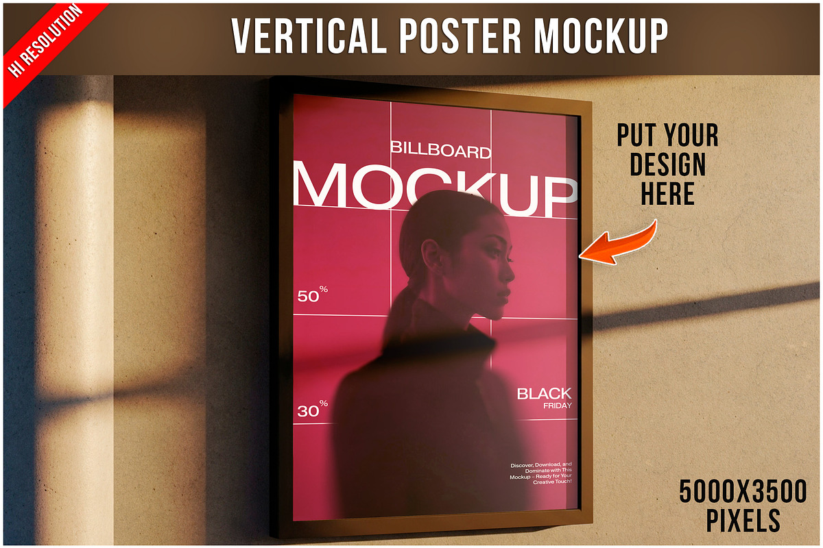 Vertical Poster on Wall mockup PSD, an Advertising Mockup by Bruno's Shop (Photo 1 of 4)