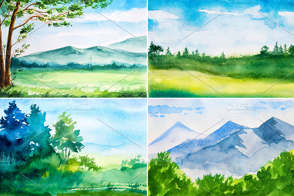 Landscape. Watercolor sketches., an Illustration by AlexGreenArt (Photo 4 of 6)