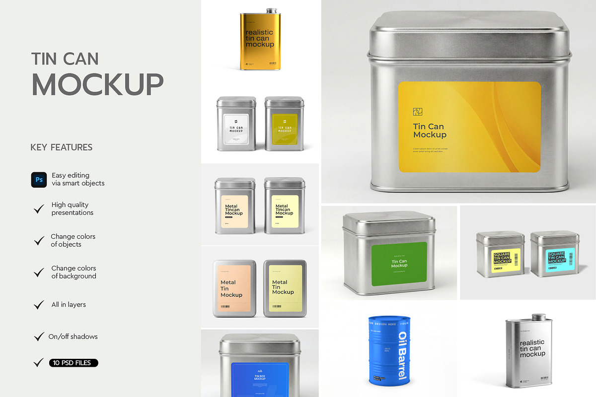 Metal Tin Can Mockup Bundle, a Packaging Mockup by graphypix (Photo 3 of 14)