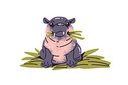 Cute hippos set + seamless patterns, an Animal Illustration by PaperTrident (Thumbnail 12 of 14)