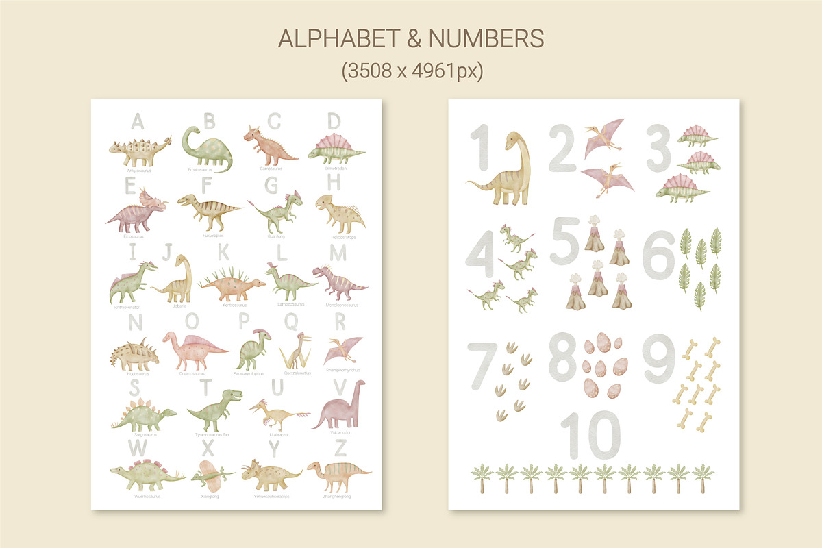 Dinosaur Watercolor Clipart, Pattern, an Object Graphic by NinaFedorova (Photo 5 of 10)