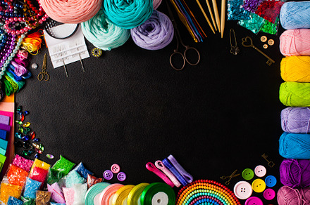 Craft supplies for creative handmade containing art, background, and beads, an Arts & Entertainment Photo by oksix