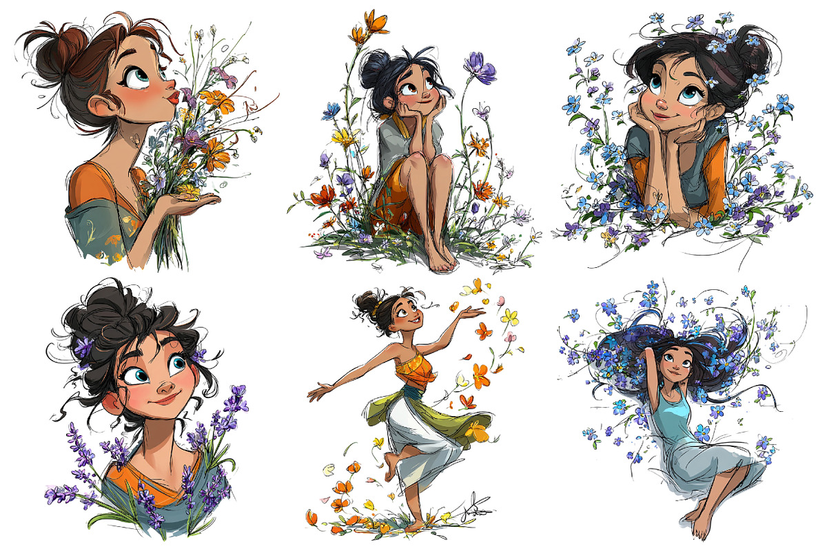 Floral Cute Girl Clipart, an Illustration by Pixels.Craft (Photo 5 of 5)