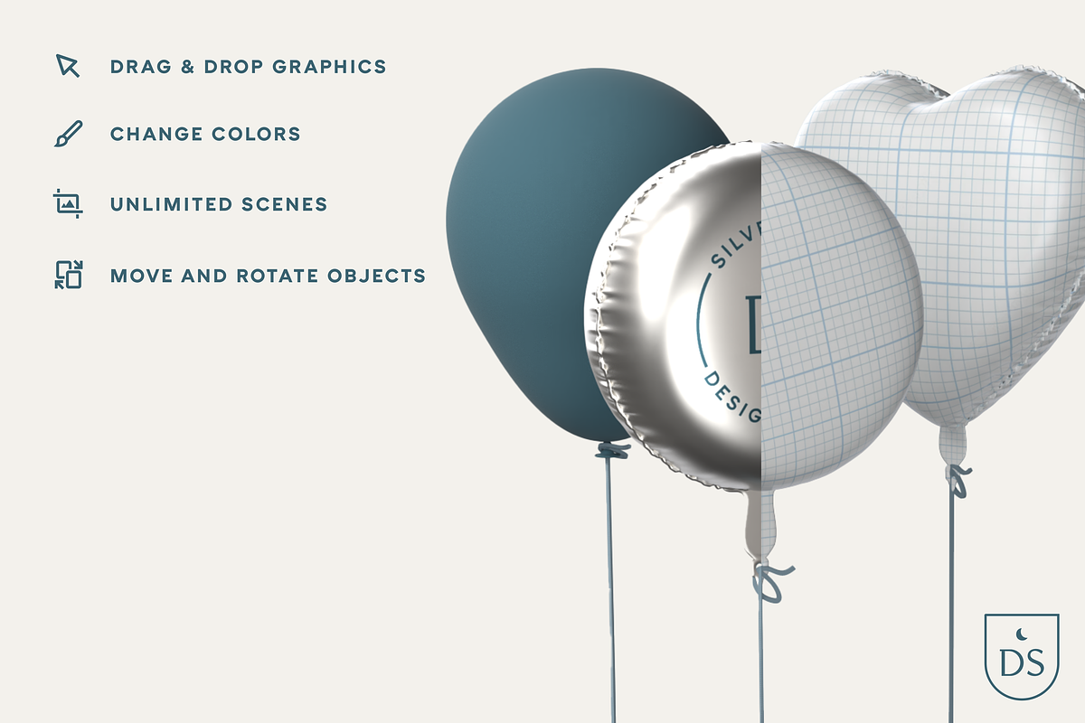 3D Latex and Mylar Balloons Mockup, a Household Mockup by Silver Moon Design School (Photo 2 of 3)