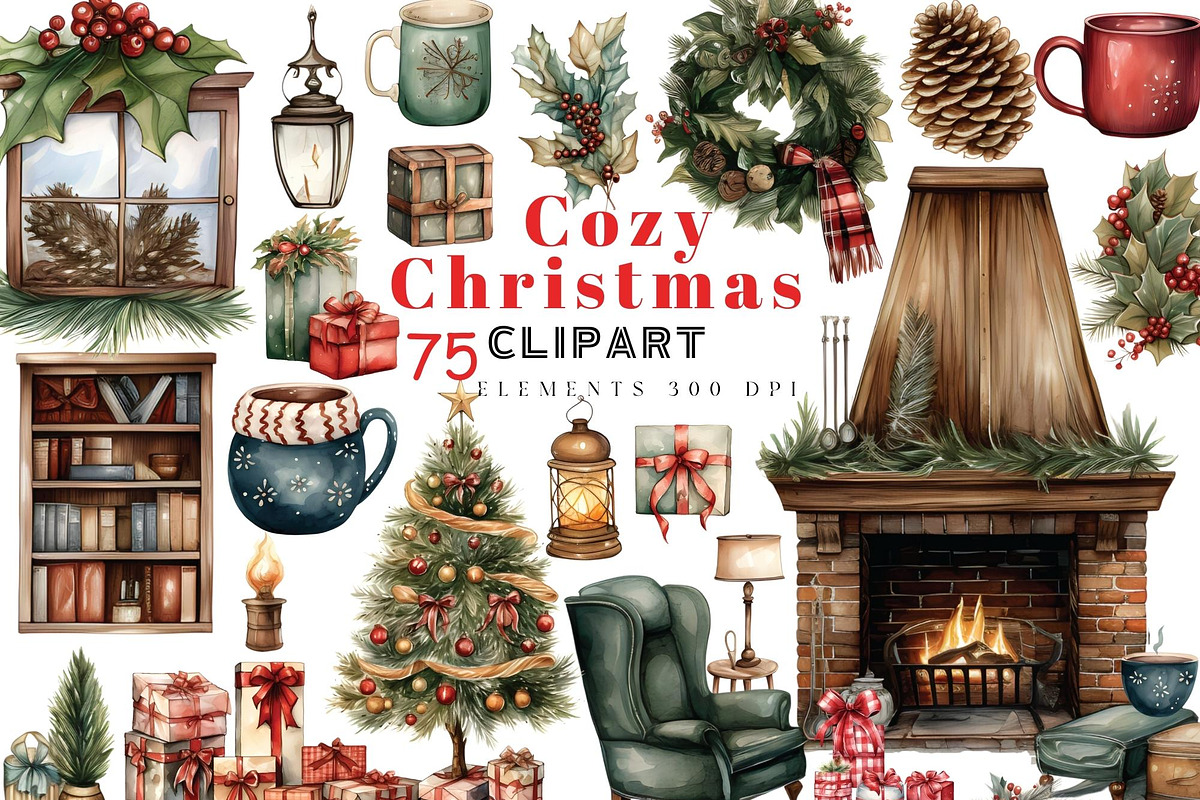 Watercolor Cozy Christmas Clipart, a Graphic by Digitals Art Hub (Photo 1 of 10)