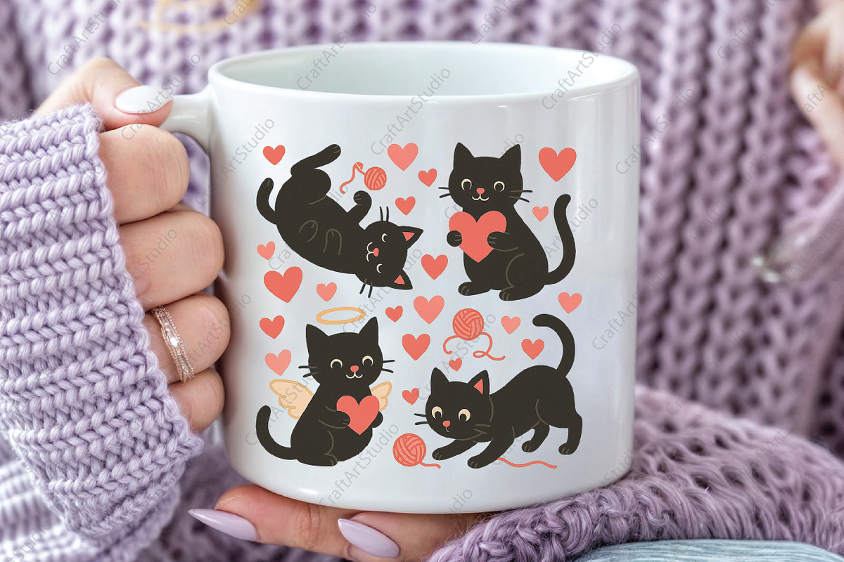 Valentine Cute Cats Funny Black PNG, an Illustration by CraftArtStudio (Photo 2 of 4)